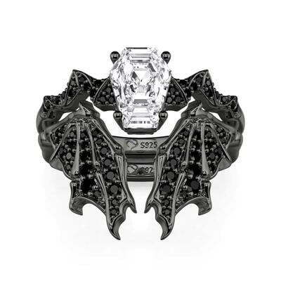 Jeulia Gothic Black Bat Coffin Cut Engagement Ring Set