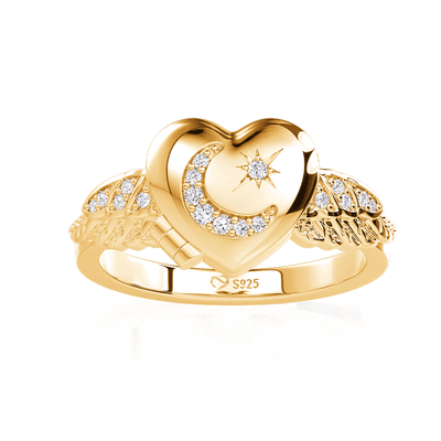 Jeulia Custom Moon Star Wing Inspired Heart Locket Ring
