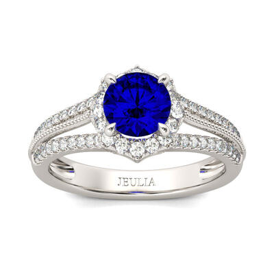 Jeulia Halo Round Cut Sterling Silver Ring