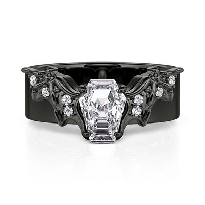 Jeulia Gothic Black Bat Coffin Cut Ring for Men