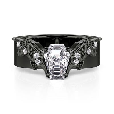 Jeulia Anillo Gótico Murciélago Negro Corte Ataúd para Hombres