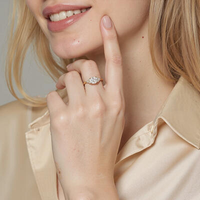 "The Apple of My Eye" Cushion Cut Cluster Side Stone Engagement Ring