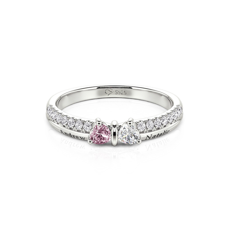 Jeulia Personalisierter Ring Doppelherzschleife Geburtsstein mit Gravur