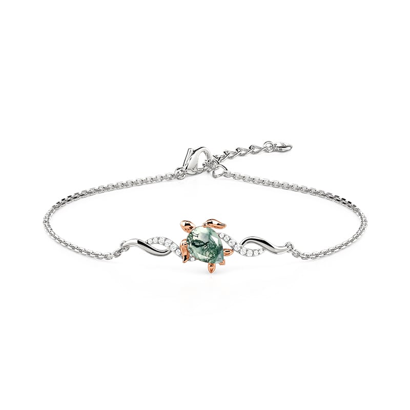 Jeulia Adjustable Two-Tone Bypass Moss Agate Turtle Bracelet