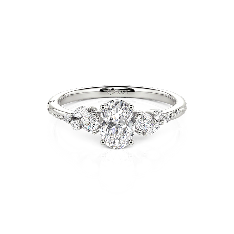 Jeulia Vintage Beaded Cluster Oval Cut Engagement Ring