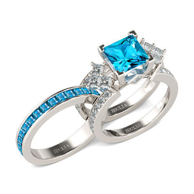 Jeulia Unique Princess Cut Sterling Silver Ring Set