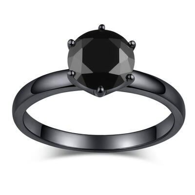 Jeulia Solitaire Black Round Cut Sterling Silver Promise Ring
