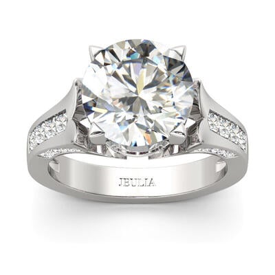 Jeulia Anillo de compromiso de plata de ley 925 con flor pequeña y corte redondo