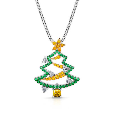 Jeulia "Happy Christmas" Christmas Tree Sterling Silver Necklace