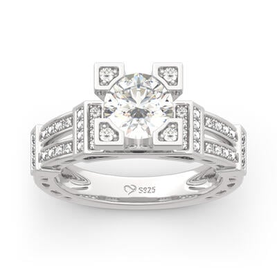 Jeulia Eiffel Tower Round Cut Sterling Silver Ring
