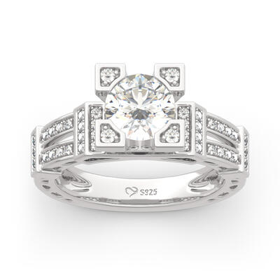 Jeulia Eiffel Tower Round Cut Sterling Silver Ring