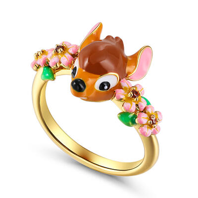 Jeulia "Like a Crown" Forest Deer Flower Enamel Sterling Silver Ring