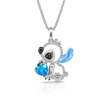 Jeulia Hug Me "Little Monster" Heart Cut Blue Ear Personalized Sterling Silver Necklace