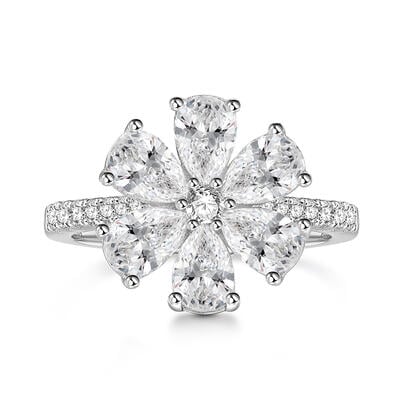 Jeulia "Lucky Petal" Pear Cut Six-Petal Flower Sterling Silver Ring