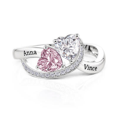 Jeulia Twisted Custom Double Heart Birthstone Name Ring