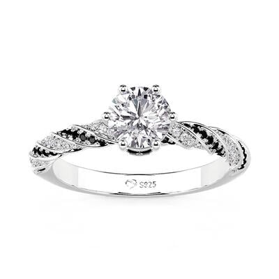 Jeulia ツイステッド ブラック&ホワイト ラウンド ソリテール エンゲージメントリング