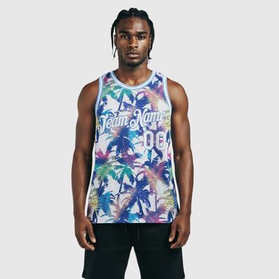 Custom White White-Light Blue 3D Pattern Hawaii Palm Trees Authentic Basketball Jersey