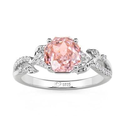 Jeulia Fashion Twisted Leaf Pink Rose Cut Ring