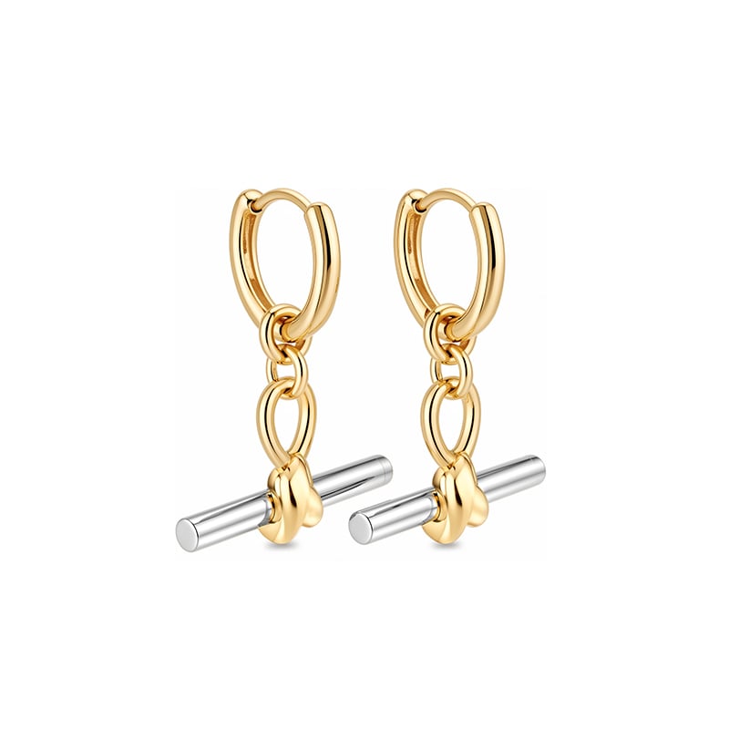 Jeulia Andy Style 18K Gold Plated Knot T-Bar Hoop Earrings