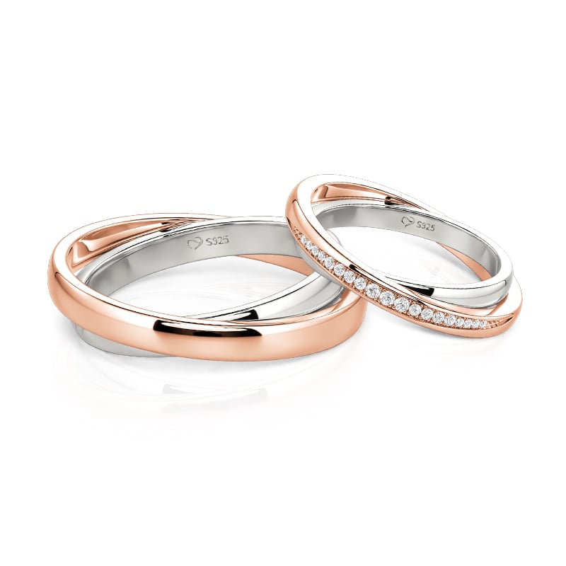 Jeulia Two Tone Crossover Wedding Bands for Couples