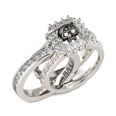 Jeulia Interchangeable Halo Black Skull Sterling Silver Skull Ring