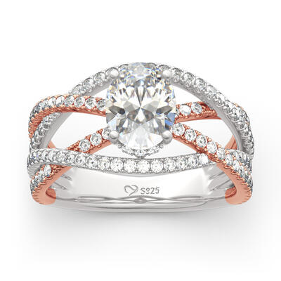 Jeulia Two Tone Twist Oval Cut Sterling Silver Ring