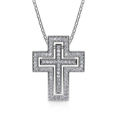 Jeulia "Devoted Faith" Two Splittable Nested Cross Sterling Silver Necklace