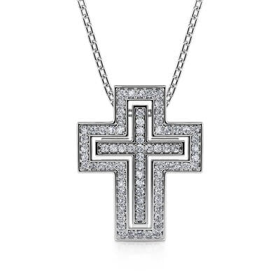 Jeulia "Devoted Faith" Two Splittable Nested Cross Sterling Silver Necklace