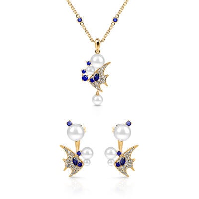 Jeulia "Adorable Tropical Fish" Cultured Pearl Sterling Silver Jewelry Set