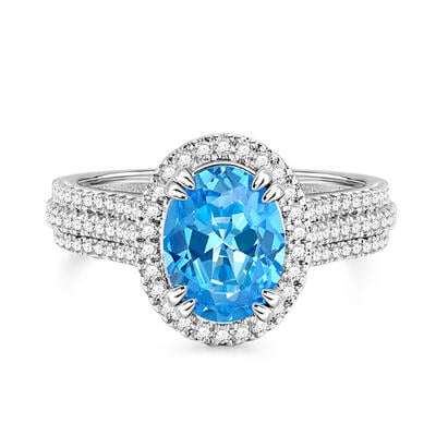 Jeulia Anillo de Plata Esterlina de Corte Ovalado con Halo de Vástago Ancho