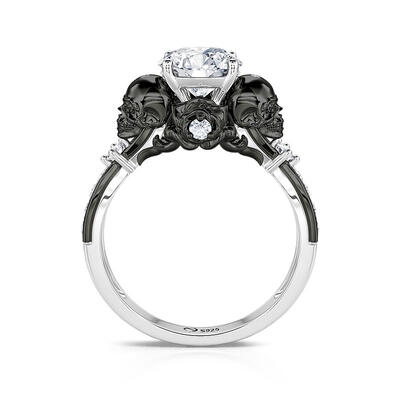 Jeulia Black Skull Rose Wedding Ring Sterling Silver