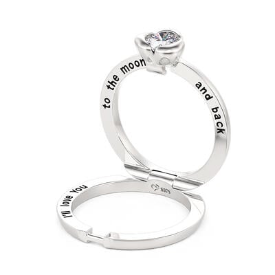 Jeulia Anillo de Promesa Grabado Personalizado Oculto de Plata de Ley