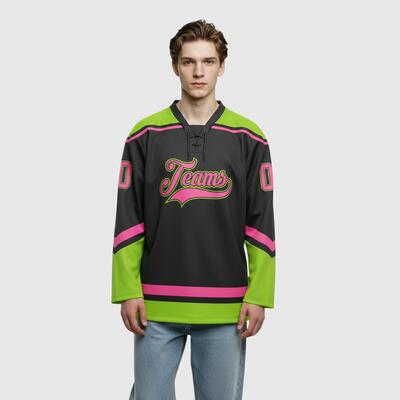 Custom Black Hockey Lace Neck Breathable Cotton Blend Club Jersey