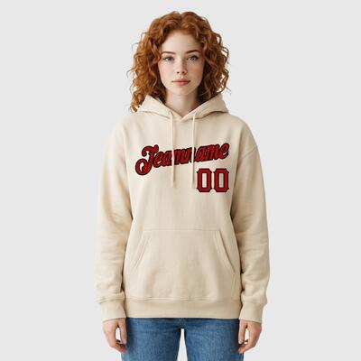Custom Stitched Cream Sports Pullover Sweatshirt Hoodie Breathable Material Suitable for Sports Personalized Team Name