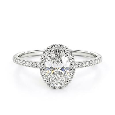 Jeulia Anillo de Compromiso de Plata de Ley con Halo de Corte Ovalada
