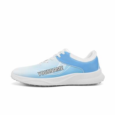 Custom White and Light Blue Gradient Golf Shoes-Personalized Name and Logo Footwear