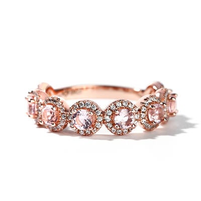 Jeulia Halo Round Cut Synthetic Morganite Sterling Silver Women's Band