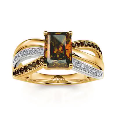 Jeulia "Delicious Coffee" Two Tone Crossover Emerald Cut Sterling Silver Ring