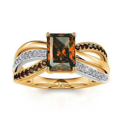 Jeulia "Delicious Coffee" Two Tone Crossover Emerald Cut Sterling Silver Ring