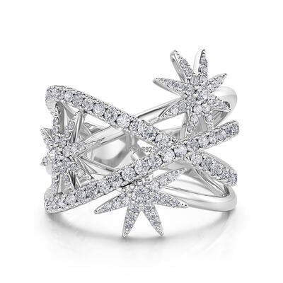 Jeulia "Twinkle Space" Three Stars X Ring Pave Setting Sterling Silver