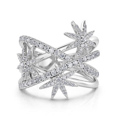 Jeulia "Twinkle Space" Three Stars X Ring Pave Setting Sterling Silver