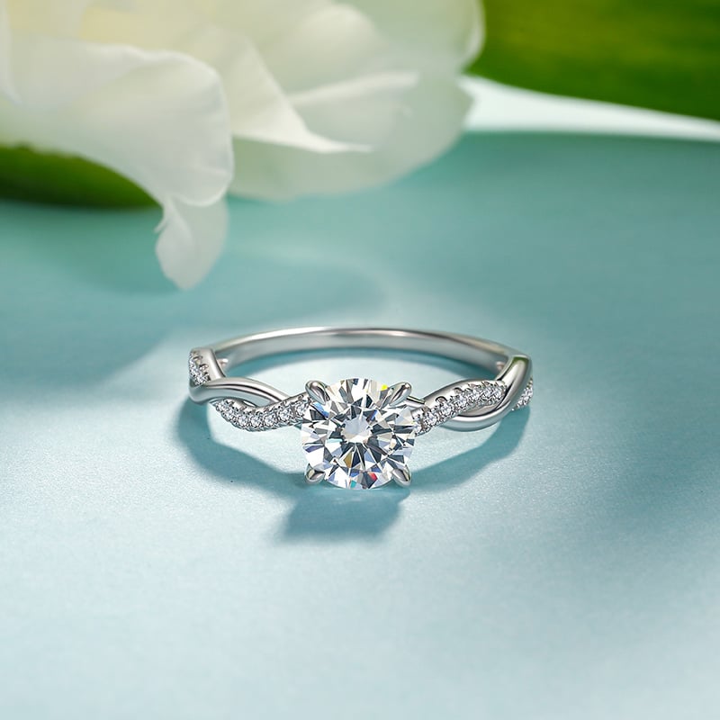 "Be Full of Tenderness" Round Cut Side Stone Engagement Ring