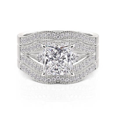 Jeulia Juego de Anillos de Boda Art Deco Corte Princesa 3 Piezas