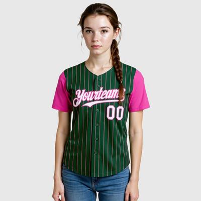 Custom Green Pink Pinstripe Two Tone Baseball Jersey with Personalized Number and Logo for Games Practices and Fan Events