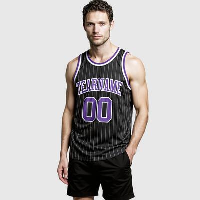 Custom Pinstripe Basketball Jersey - Authentic Black, Stylish Stripes, Player ID