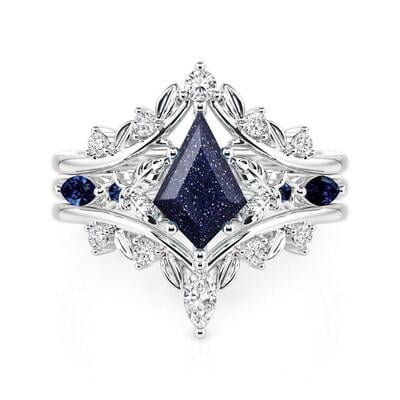Jeulia Leaf Wrap Kite Cut Blue Sandstone Engagement Ring Set