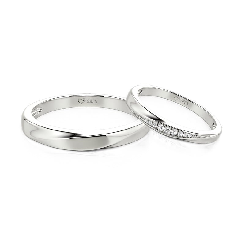 Jeulia Classic Minimalist Twist Couple Ring Set Sterling Silver
