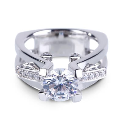 Jeulia Anillo Moderno Con Dise?o De Talla Redonda En Plata De Ley