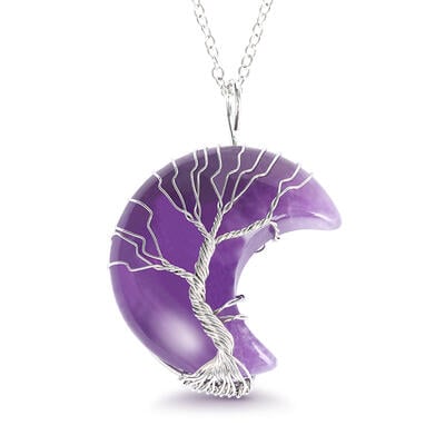 Jeulia "Spirituelles Wachstum" Wickeln Design Mondsichel Natürlichen Amethyst Halskette