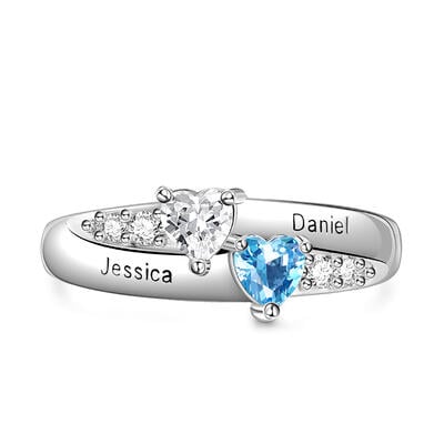 Jeulia Anillo de Plata Esterlina de Dos Piedras de Corte Corazón con Piedras de Nacimiento